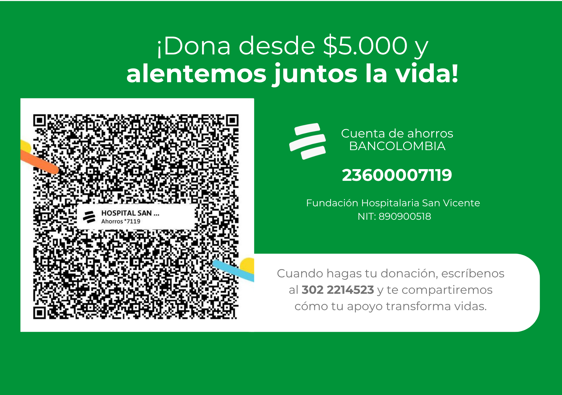 Código QR Bancolombia donación Hospital Infantil
